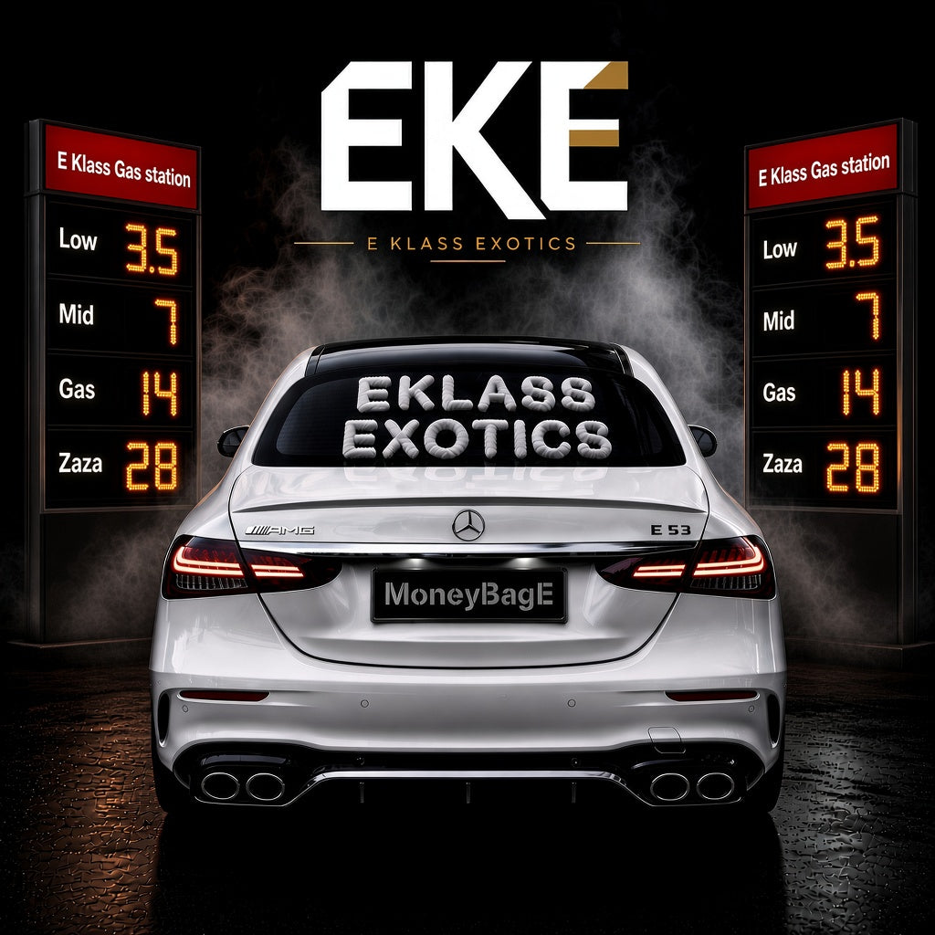E Klass Exotics Gas station logo — landing background